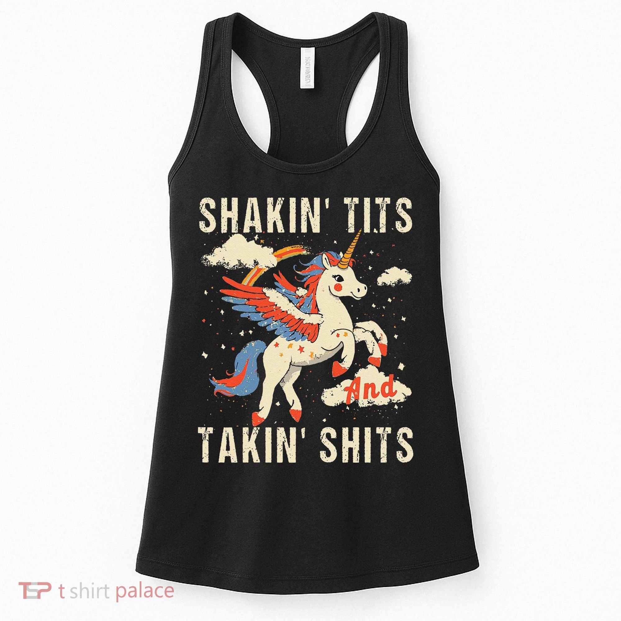 Funny Shakin Tits And Takin Shits Retro Unicorn Sarcasm Women's Tank Top