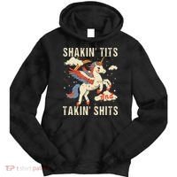 Funny Shakin Tits And Takin Shits Retro Unicorn Sarcasm Tie Dye Hoodie thumb 0