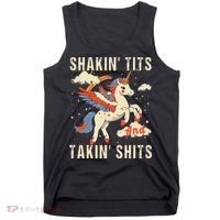 Funny Shakin Tits And Takin Shits Retro Unicorn Sarcasm Tank Top thumb 0