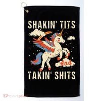 Funny Shakin Tits And Takin Shits Retro Unicorn Sarcasm Golf Towel thumb 0