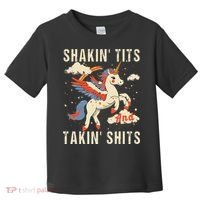 Funny Shakin Tits And Takin Shits Retro Unicorn Sarcasm Toddler T-Shirt thumb 0