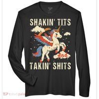 Funny Shakin Tits And Takin Shits Retro Unicorn Sarcasm Zone Performance Long-Sleeve T-Shirt thumb 0