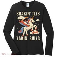 Funny Shakin Tits And Takin Shits Retro Unicorn Sarcasm Women's Long Sleeve Shirt thumb 0