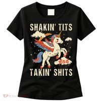 Funny Shakin Tits And Takin Shits Retro Unicorn Sarcasm Women's T-Shirt thumb 0