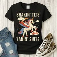 Funny Shakin Tits And Takin Shits Retro Unicorn Sarcasm Women's T-Shirt thumb 3