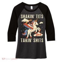 Funny Shakin Tits And Takin Shits Retro Unicorn Sarcasm Women's Tri-Blend 3/4-Sleeve Raglan Shirt thumb 0