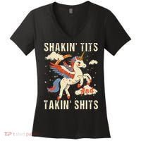 Funny Shakin Tits And Takin Shits Retro Unicorn Sarcasm Women's V-Neck T-Shirt thumb 0