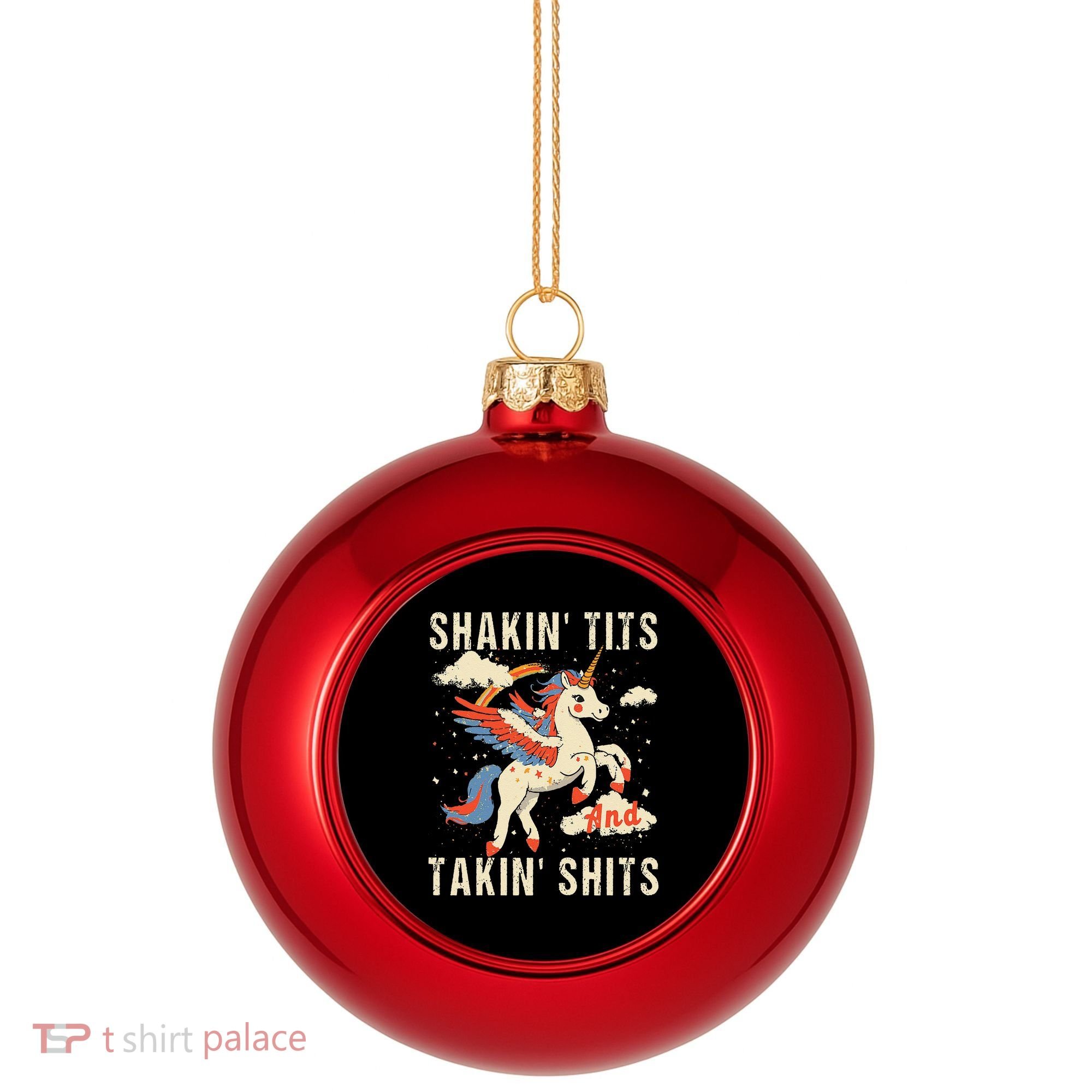 Funny Shakin Tits And Takin Shits Retro Unicorn Sarcasm Plastic Christmas Ball Ornament