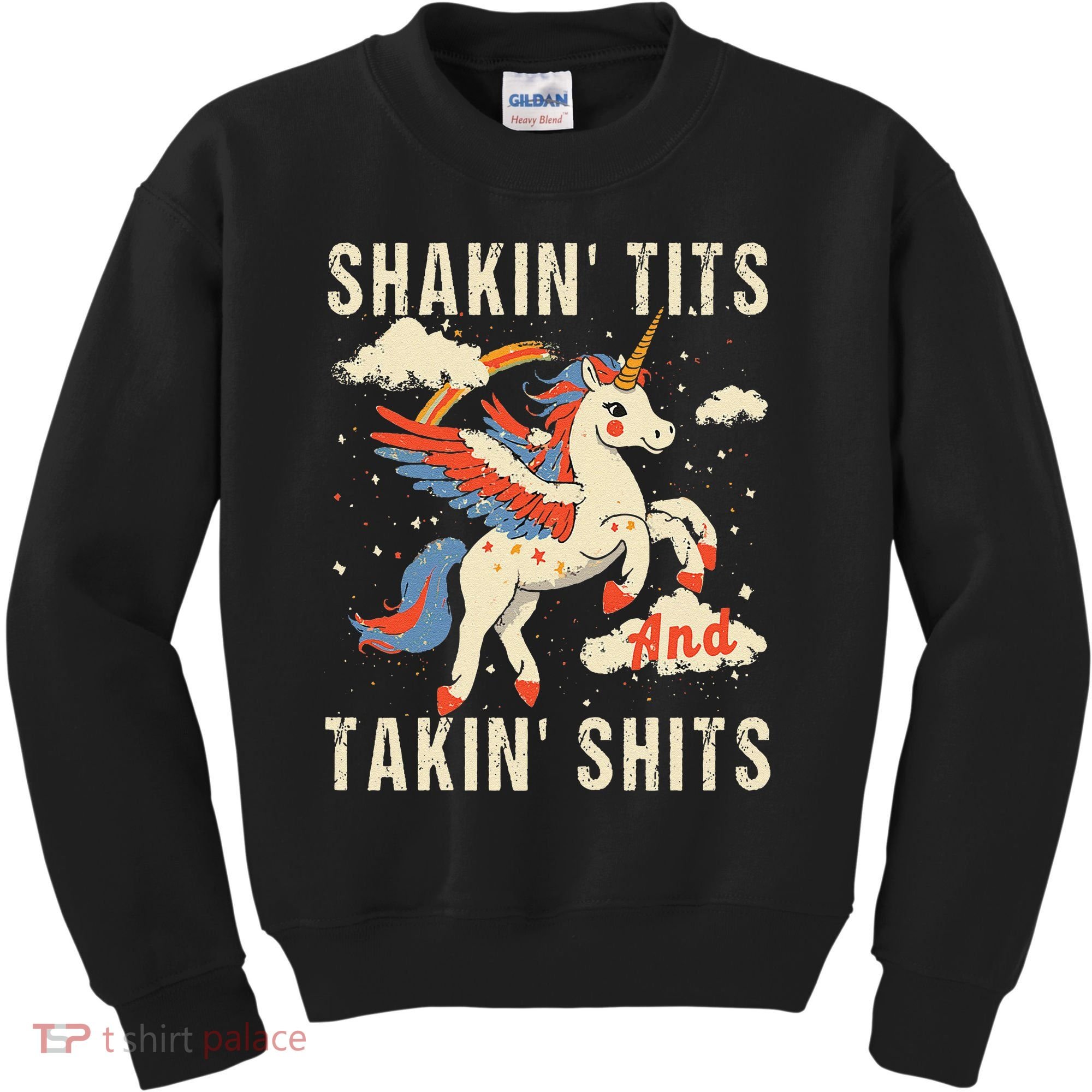 Funny Shakin Tits And Takin Shits Retro Unicorn Sarcasm Kids Sweatshirt