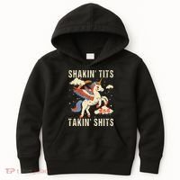 Funny Shakin Tits And Takin Shits Retro Unicorn Sarcasm Kids Hoodie thumb 0