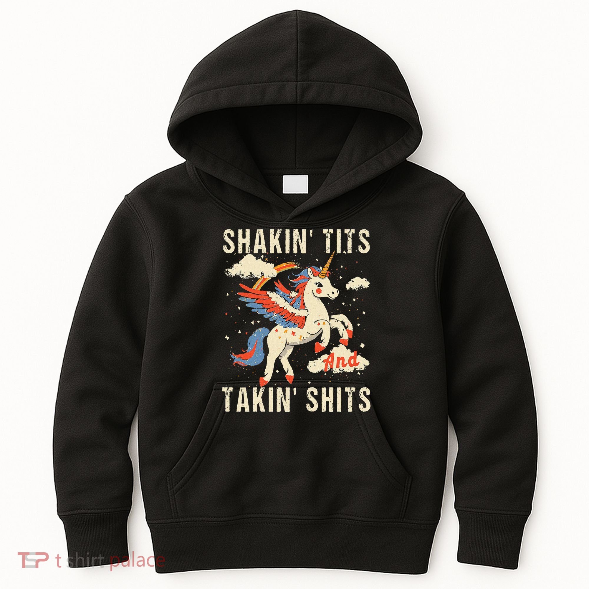 Funny Shakin Tits And Takin Shits Retro Unicorn Sarcasm Kids Hoodie