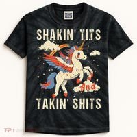 Funny Shakin Tits And Takin Shits Retro Unicorn Sarcasm Kids Tie-Dye T-Shirt thumb 0
