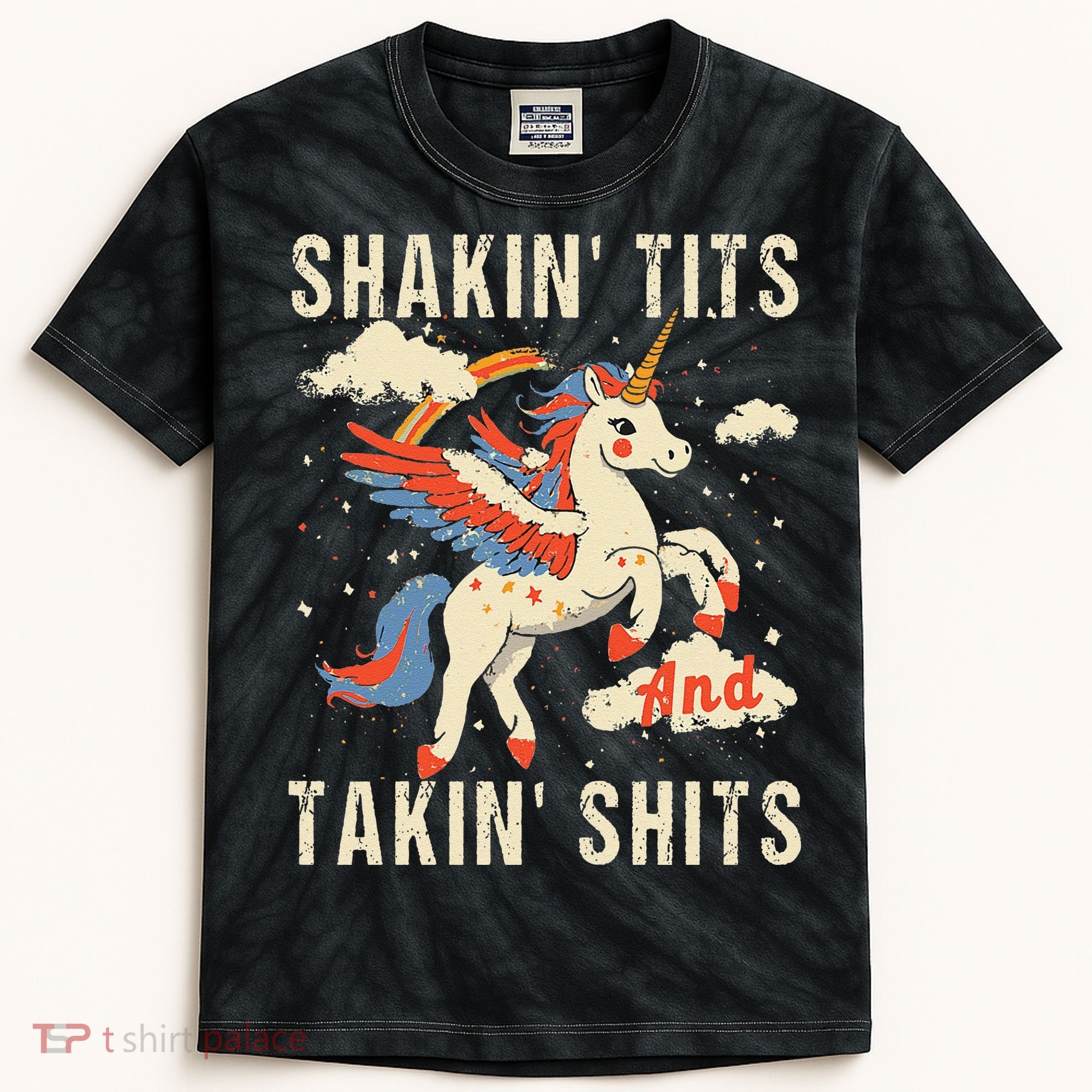 Funny Shakin Tits And Takin Shits Retro Unicorn Sarcasm Kids Tie-Dye T-Shirt