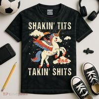 Funny Shakin Tits And Takin Shits Retro Unicorn Sarcasm Kids Tie-Dye T-Shirt thumb 2