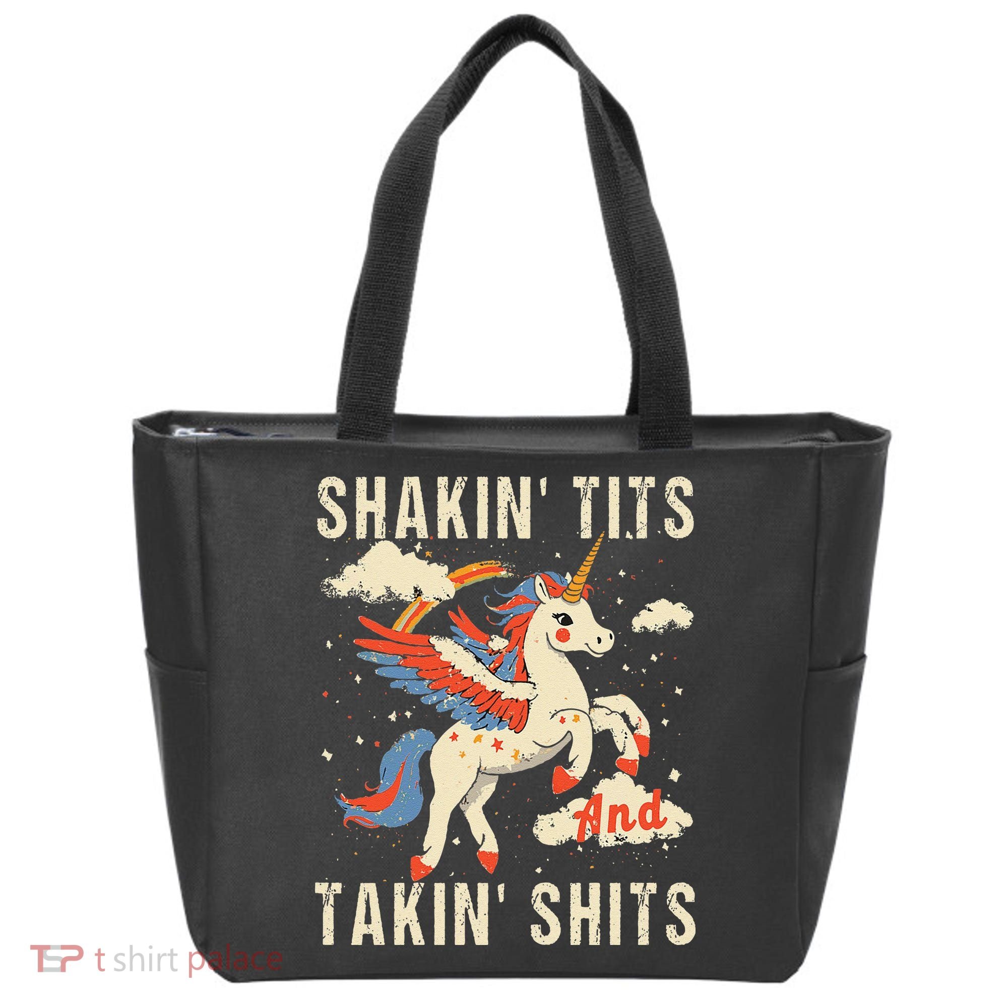 Funny Shakin Tits And Takin Shits Retro Unicorn Sarcasm Tote Bag