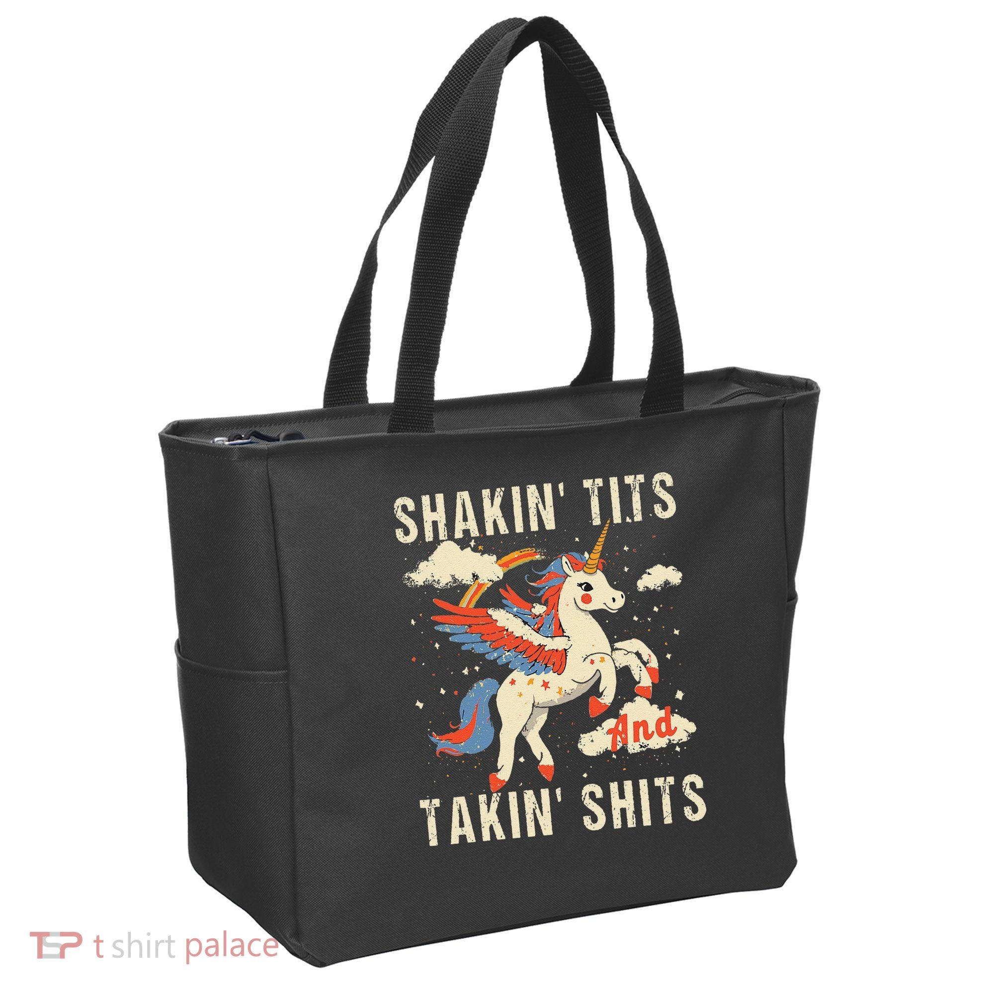 Funny Shakin Tits And Takin Shits Retro Unicorn Sarcasm Tote Bag