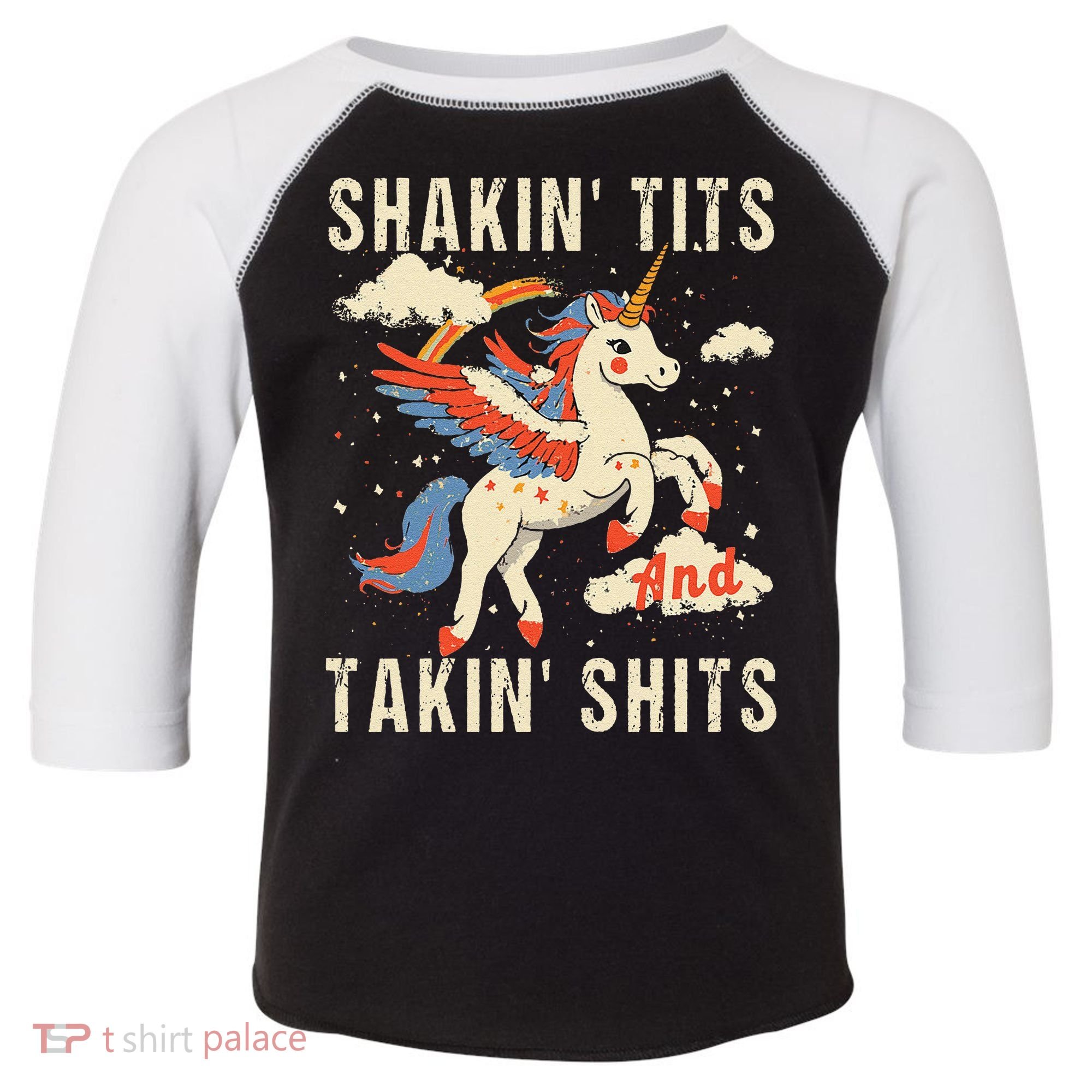 Funny Shakin Tits And Takin Shits Retro Unicorn Sarcasm Toddler Fine Jersey T-Shirt