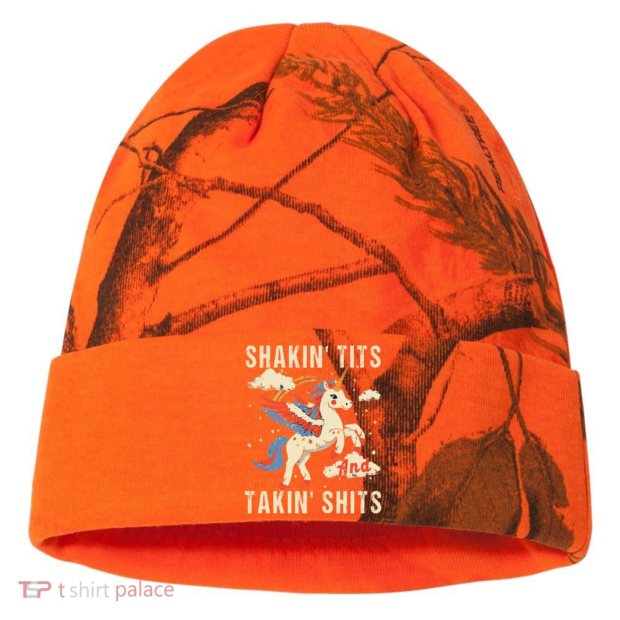 Funny Shakin Tits And Takin Shits Retro Unicorn Sarcasm Kati Licensed 12" Camo Cuffed Beanie