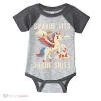 Funny Shakin Tits And Takin Shits Retro Unicorn Sarcasm Infant Baby Jersey Bodysuit thumb 0