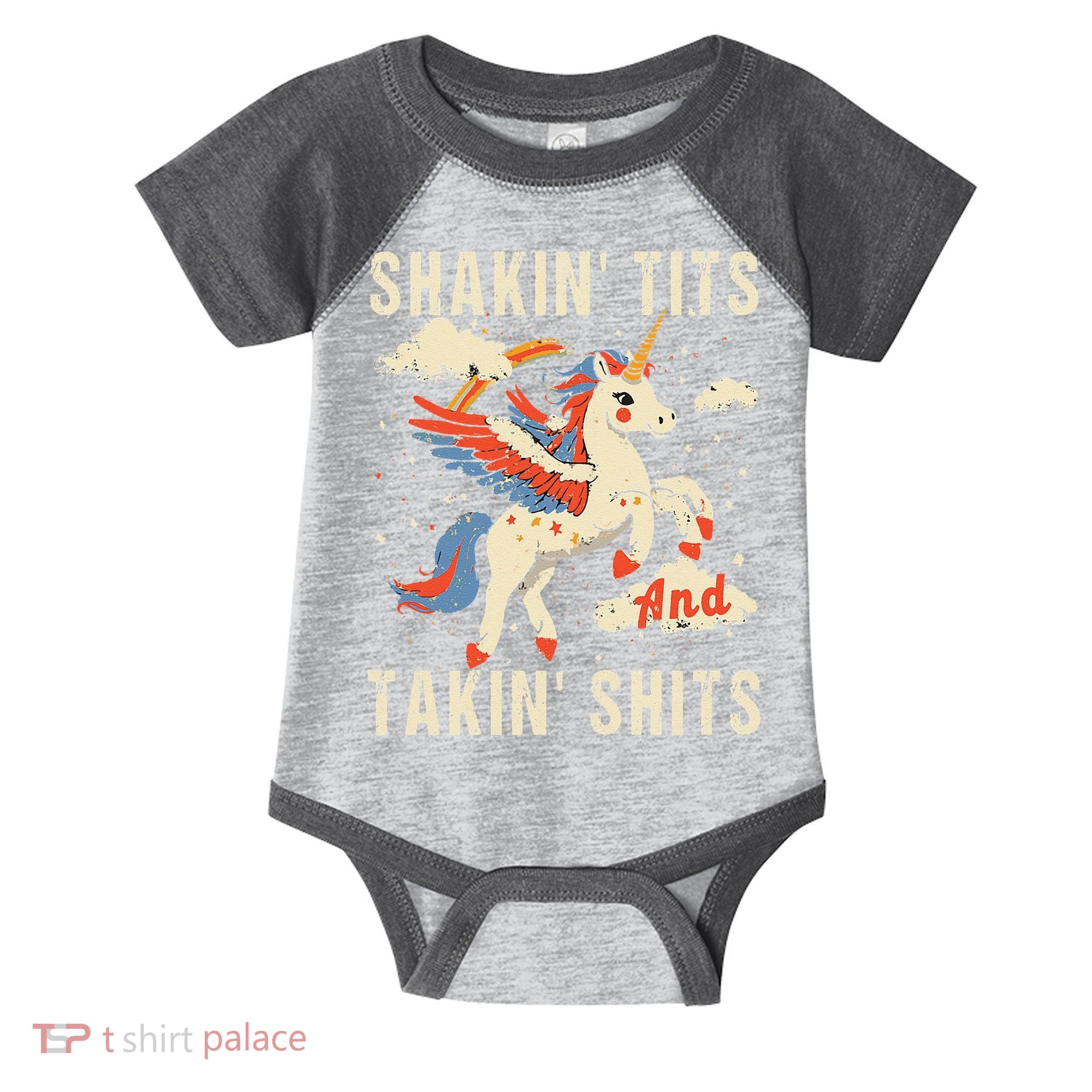Funny Shakin Tits And Takin Shits Retro Unicorn Sarcasm Infant Baby Jersey Bodysuit