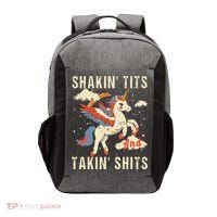 Funny Shakin Tits And Takin Shits Retro Unicorn Sarcasm Vector Backpack thumb 0