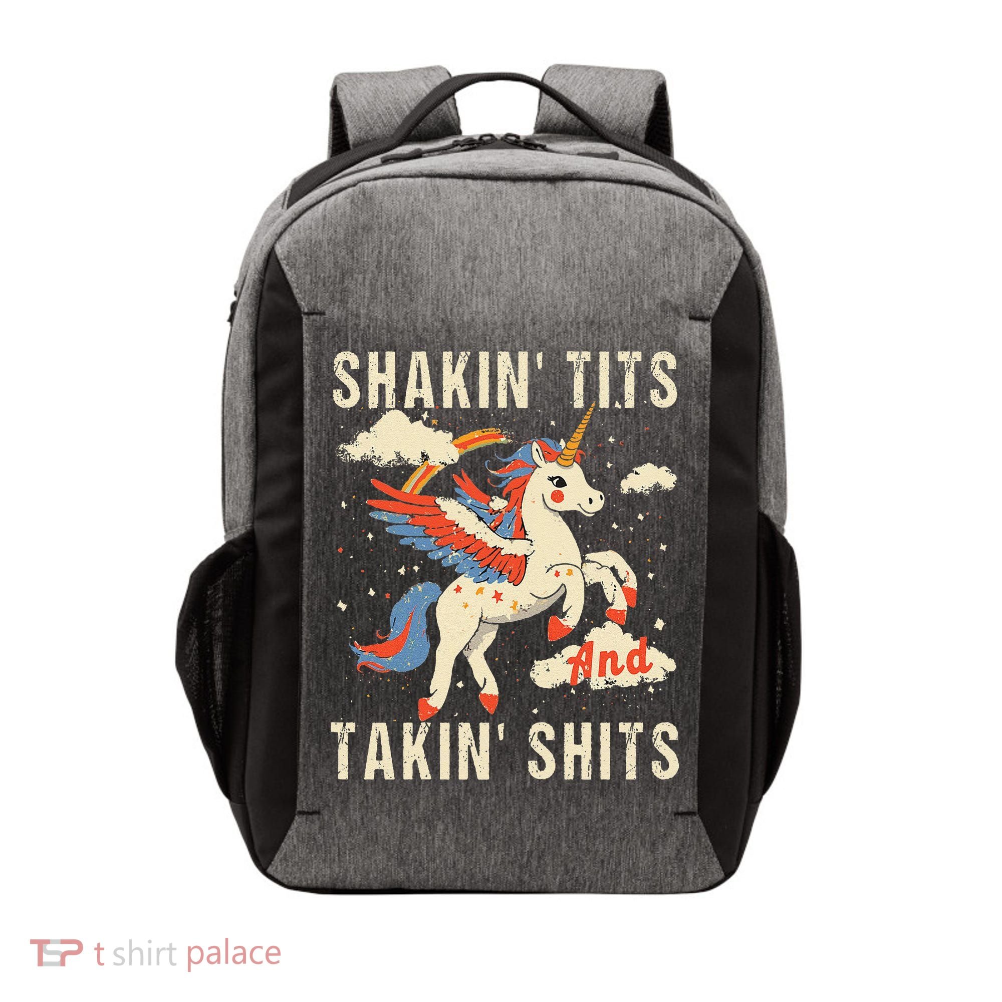 Funny Shakin Tits And Takin Shits Retro Unicorn Sarcasm Vector Backpack