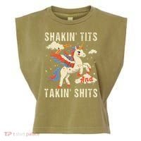 Funny Shakin Tits And Takin Shits Retro Unicorn Sarcasm Garment-Dyed Women's Muscle Tee thumb 0