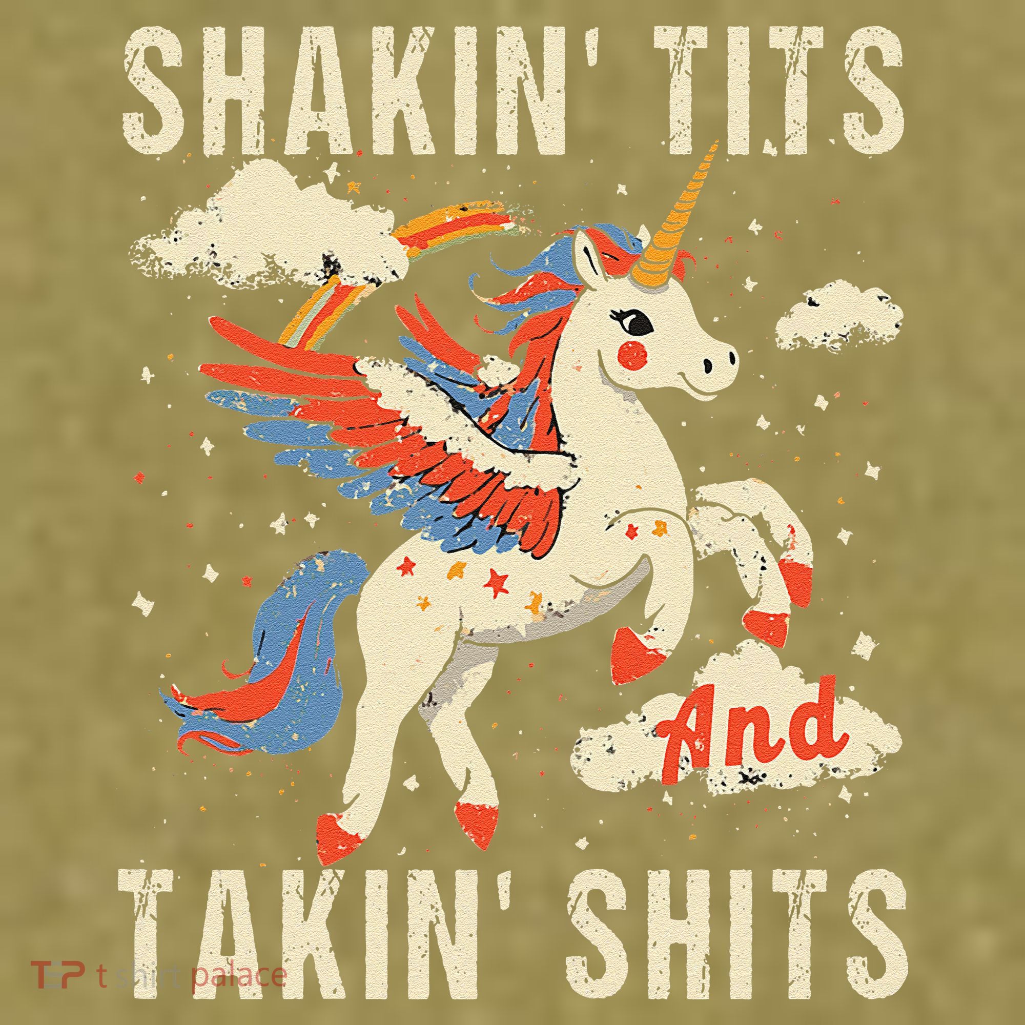 Funny Shakin Tits And Takin Shits Retro Unicorn Sarcasm Garment-Dyed Women's Muscle Tee