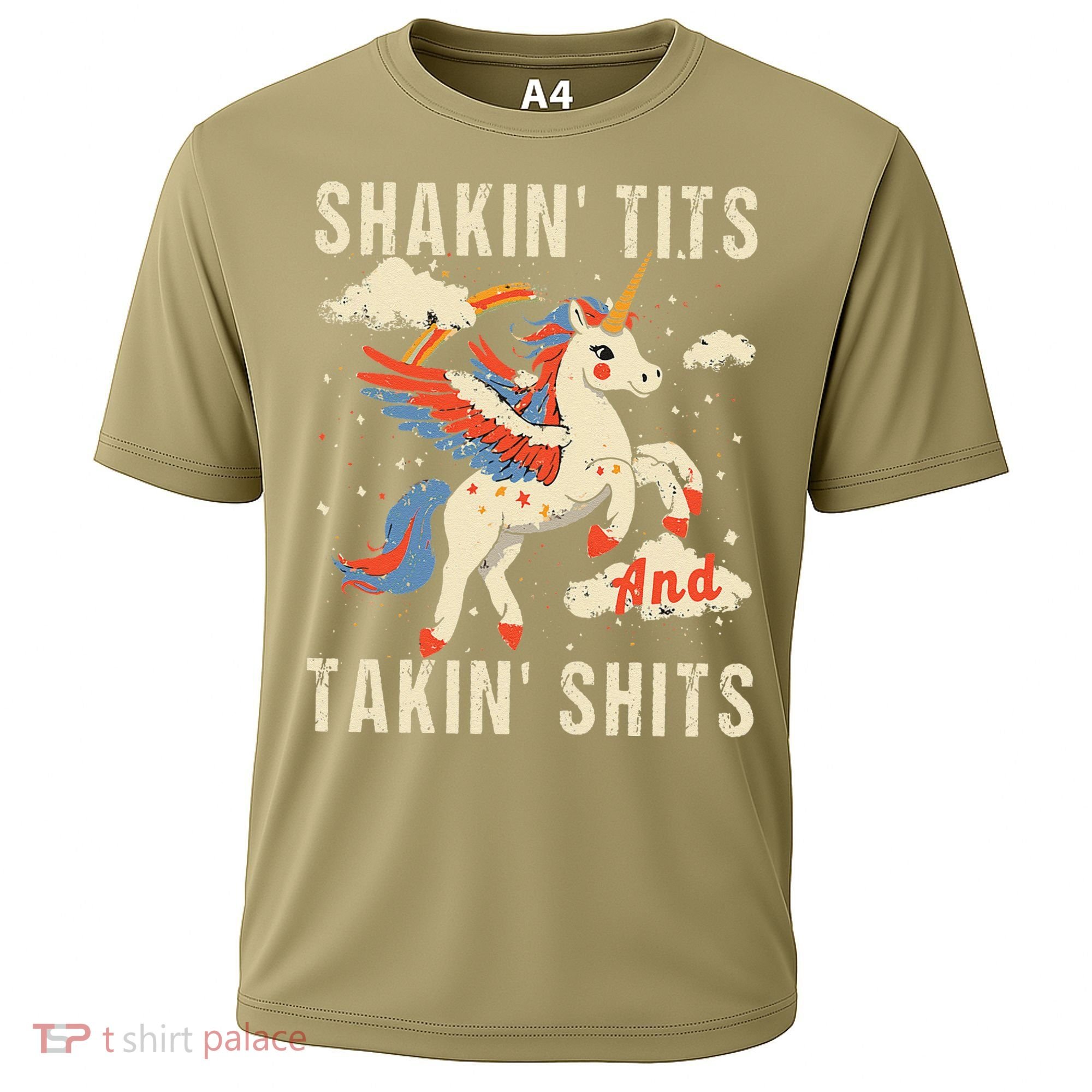 Funny Shakin Tits And Takin Shits Retro Unicorn Sarcasm Cooling Performance Crew T-Shirt