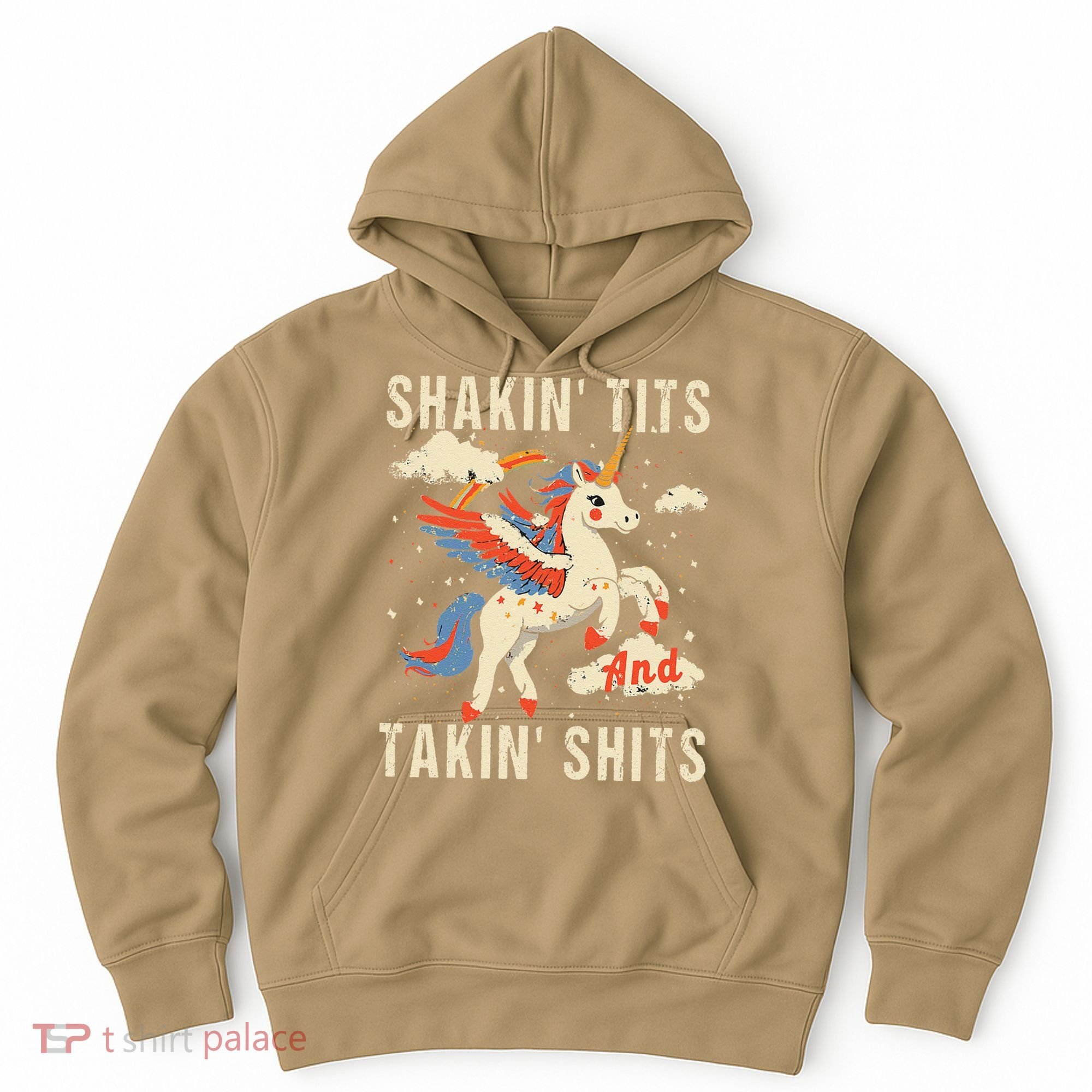 Funny Shakin Tits And Takin Shits Retro Unicorn Sarcasm Hoodie
