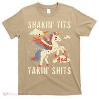 Funny Shakin Tits And Takin Shits Retro Unicorn Sarcasm T-Shirt thumb 0