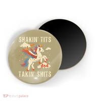 Funny Shakin Tits And Takin Shits Retro Unicorn Sarcasm Magnet thumb 0