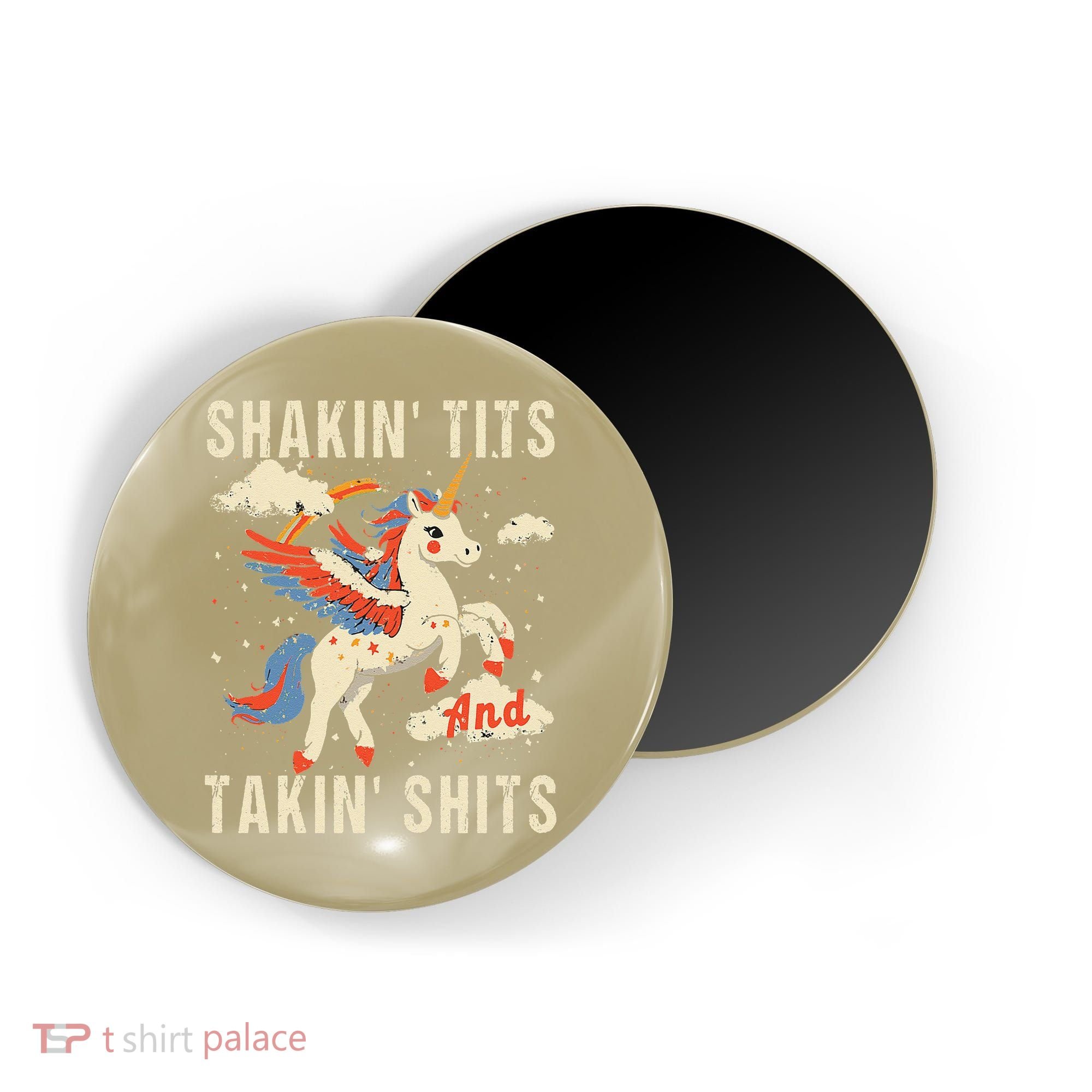 Funny Shakin Tits And Takin Shits Retro Unicorn Sarcasm Magnet