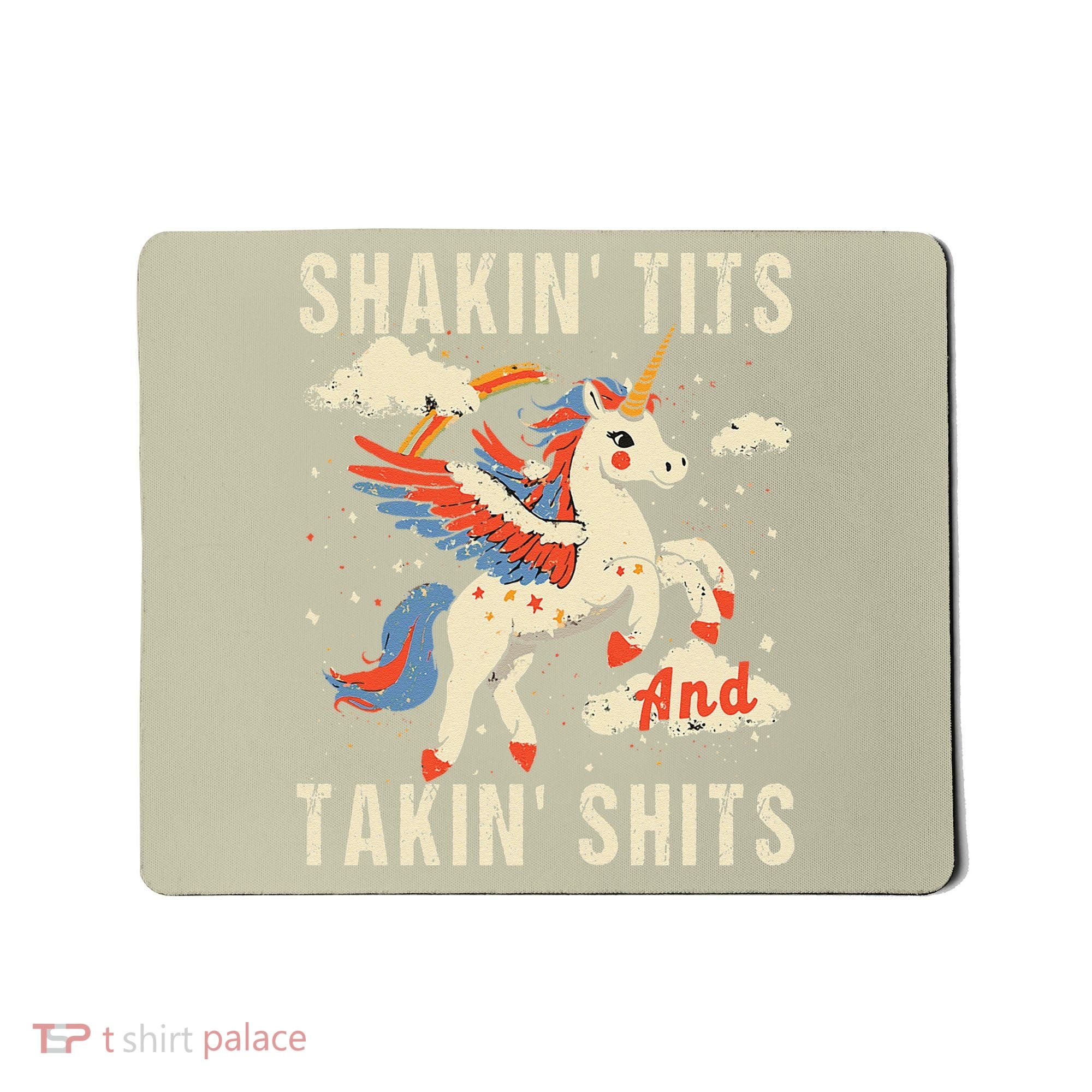 Funny Shakin Tits And Takin Shits Retro Unicorn Sarcasm Mousepad