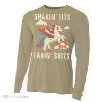 Funny Shakin Tits And Takin Shits Retro Unicorn Sarcasm Cooling Performance Long Sleeve Crew thumb 0