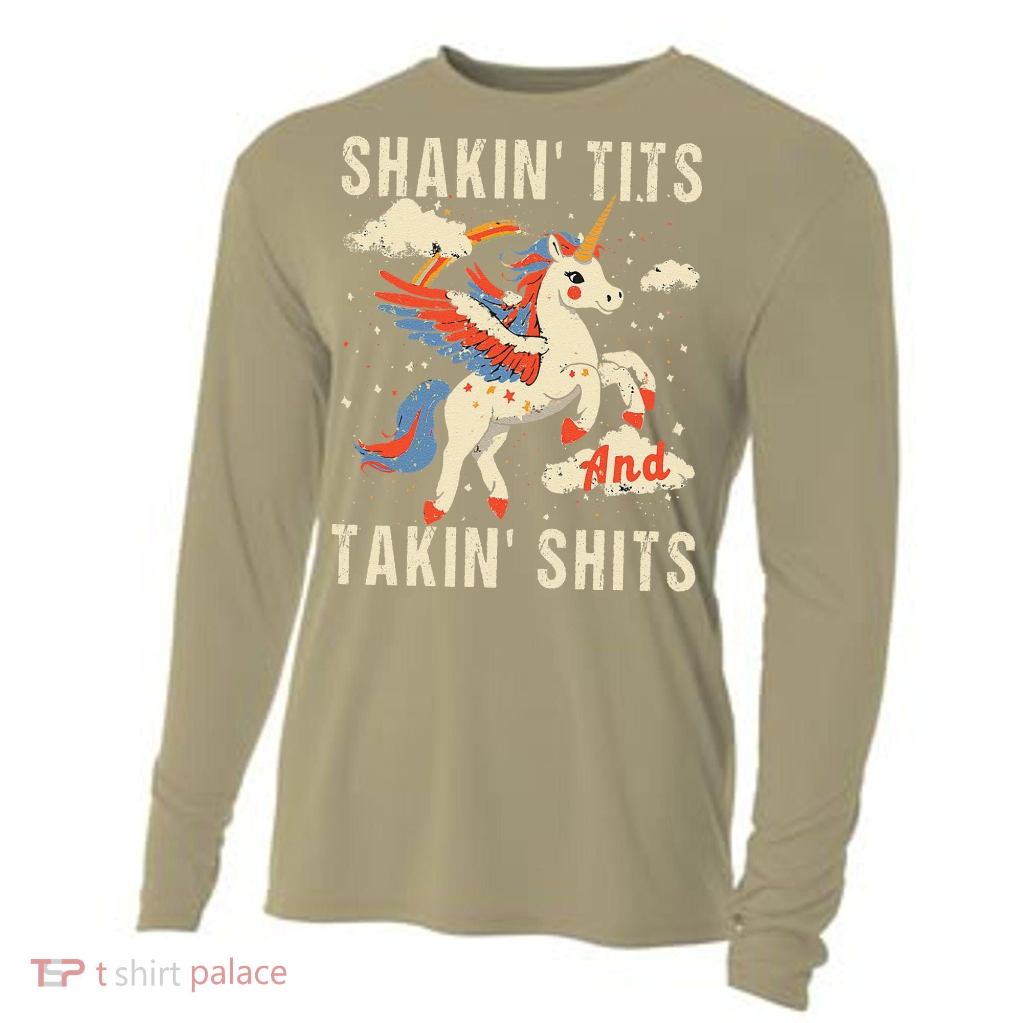 Funny Shakin Tits And Takin Shits Retro Unicorn Sarcasm Cooling Performance Long Sleeve Crew