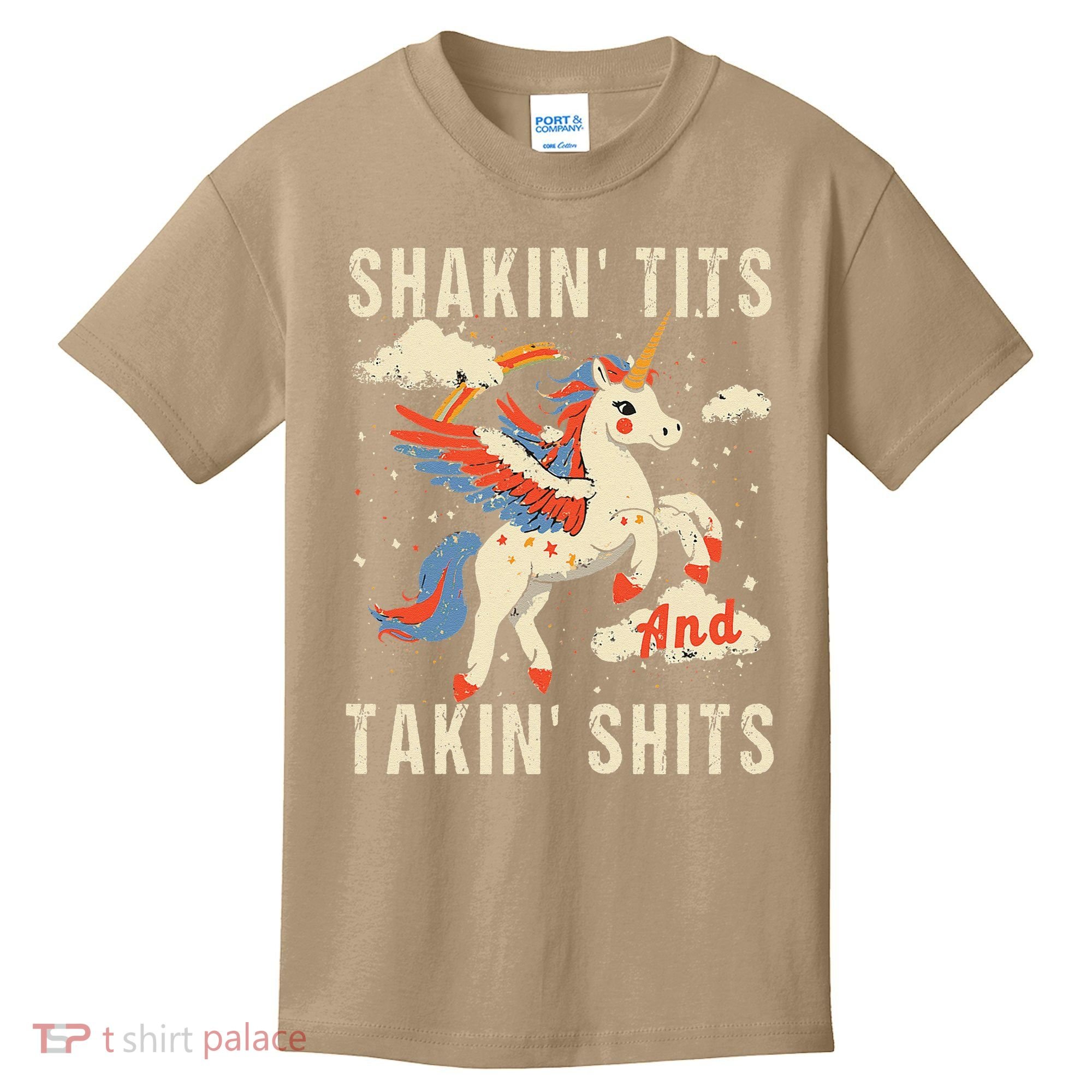 Funny Shakin Tits And Takin Shits Retro Unicorn Sarcasm Kids T-Shirt