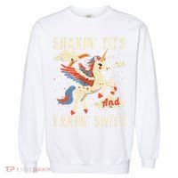 Funny Shakin Tits And Takin Shits Retro Unicorn Sarcasm Garment-Dyed Sweatshirt thumb 0
