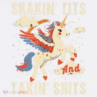 Funny Shakin Tits And Takin Shits Retro Unicorn Sarcasm Garment-Dyed Sweatshirt thumb 2