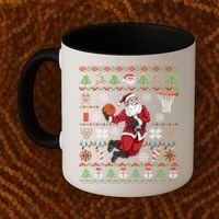 Funny Santa Ugly Christmas Basketball Dunking Gift Coffee Mug thumb 2