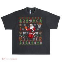 Funny Santa Ugly Christmas Basketball Dunking Gift Urban Oversized Heavyweight T-Shirt thumb 0