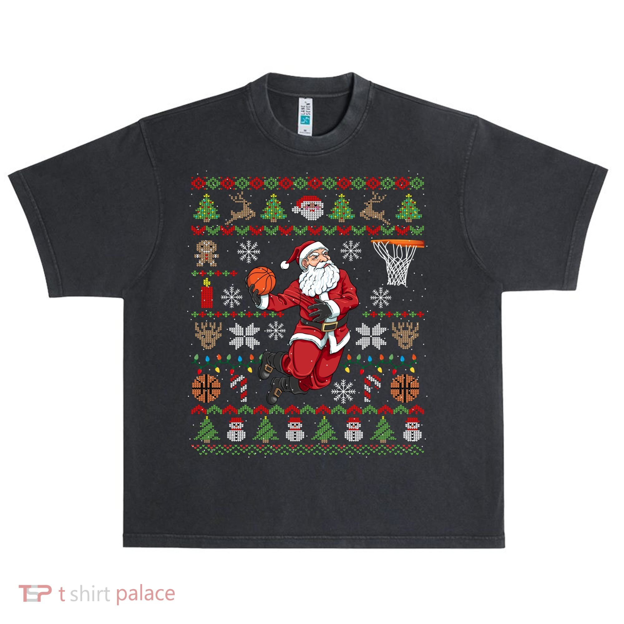 Funny Santa Ugly Christmas Basketball Dunking Gift Urban Oversized Heavyweight T-Shirt