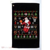 Funny Santa Ugly Christmas Basketball Dunking Gift Golf Towel thumb 0