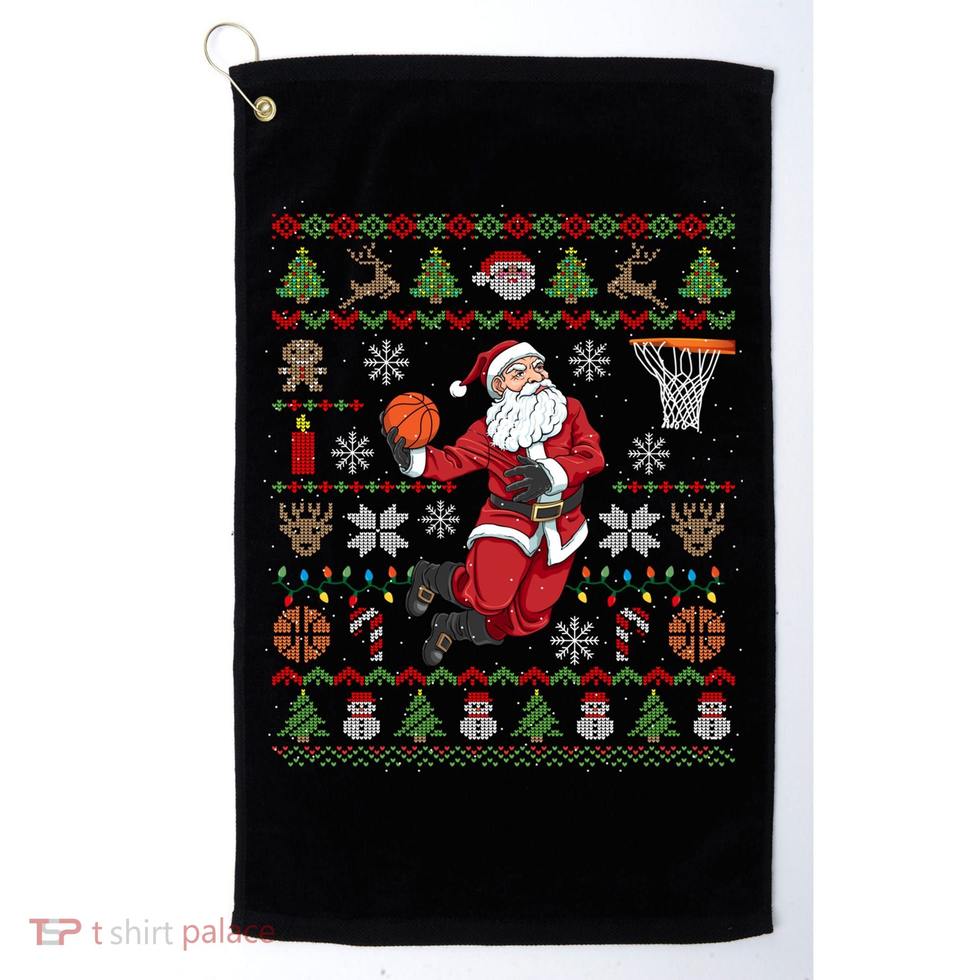 Funny Santa Ugly Christmas Basketball Dunking Gift Golf Towel