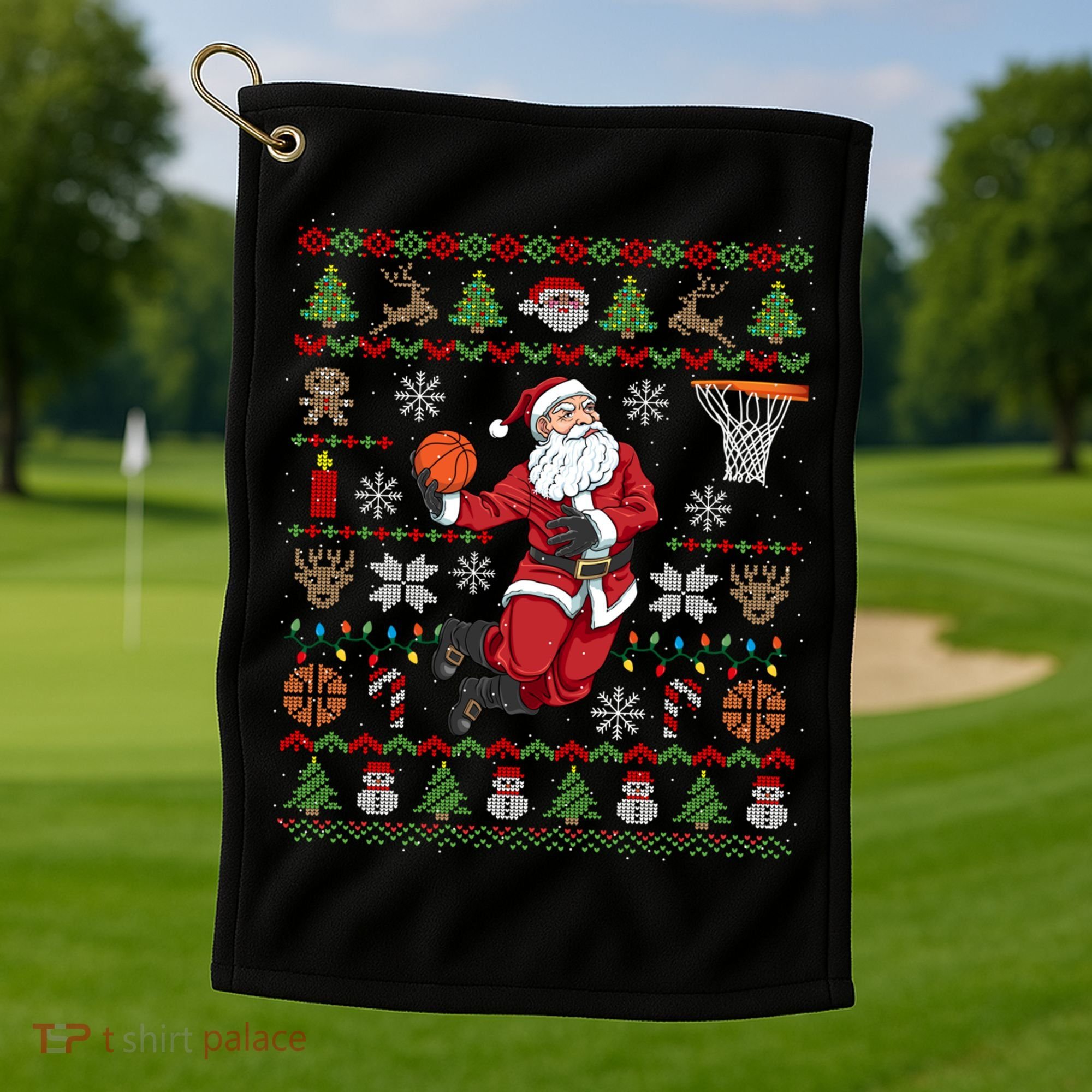 Funny Santa Ugly Christmas Basketball Dunking Gift Golf Towel