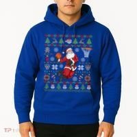 Funny Santa Ugly Christmas Basketball Dunking Gift Hoodie thumb 2