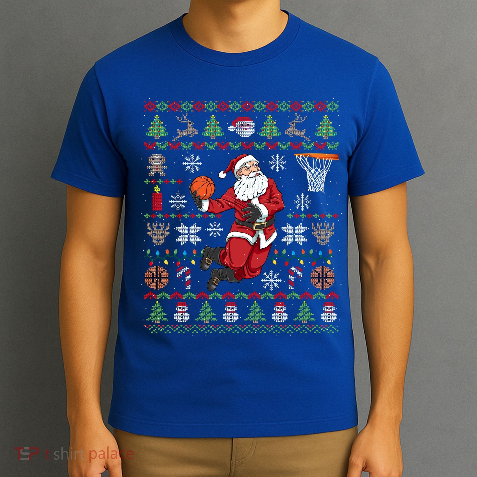Funny Santa Ugly Christmas Basketball Dunking Gift T-Shirt