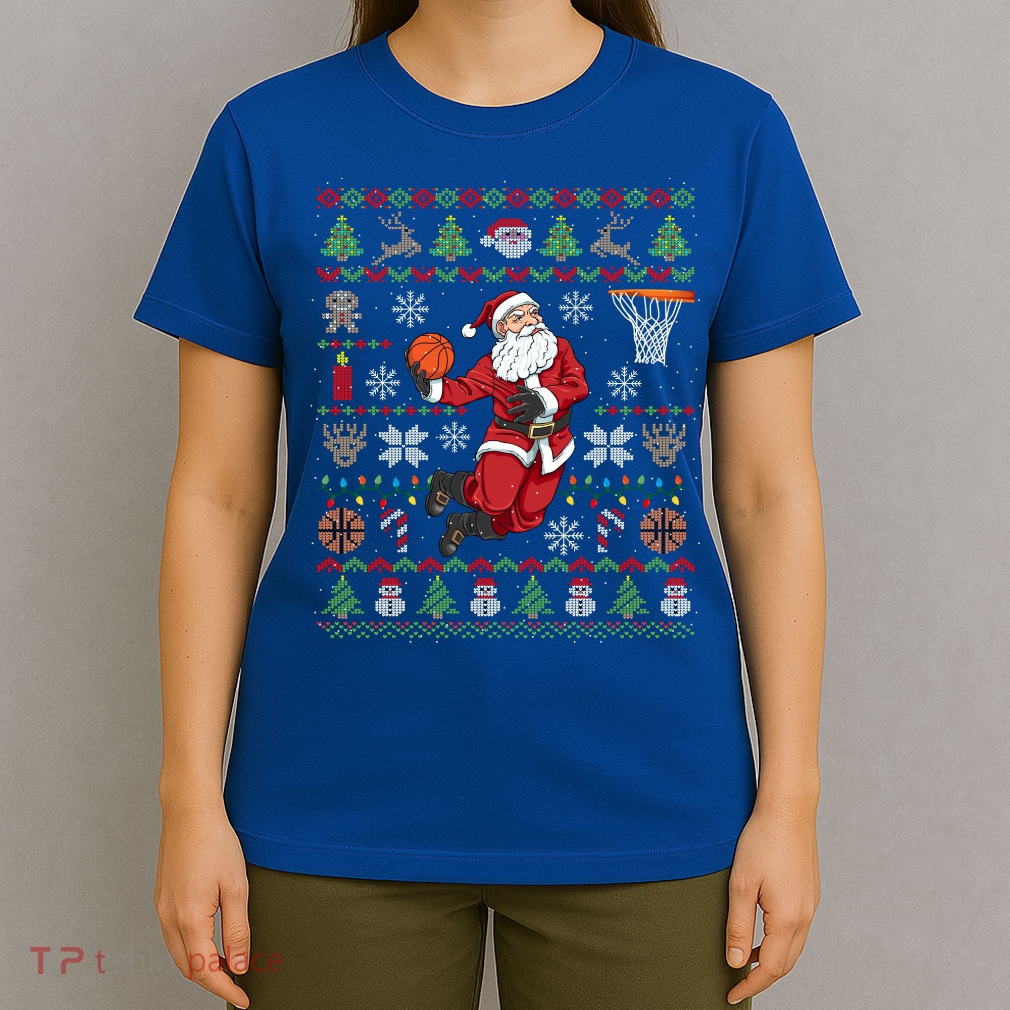 Funny Santa Ugly Christmas Basketball Dunking Gift T-Shirt