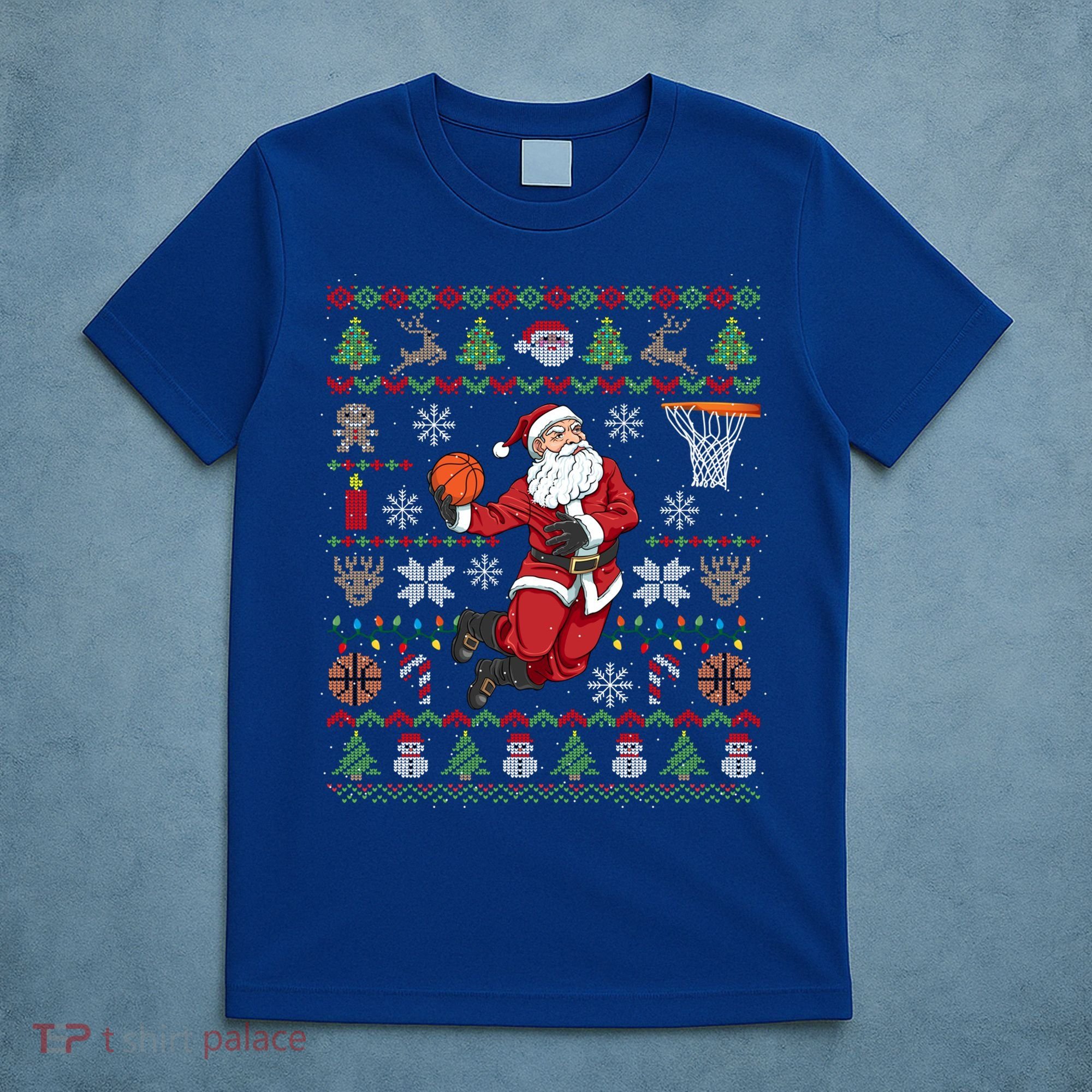 Funny Santa Ugly Christmas Basketball Dunking Gift T-Shirt