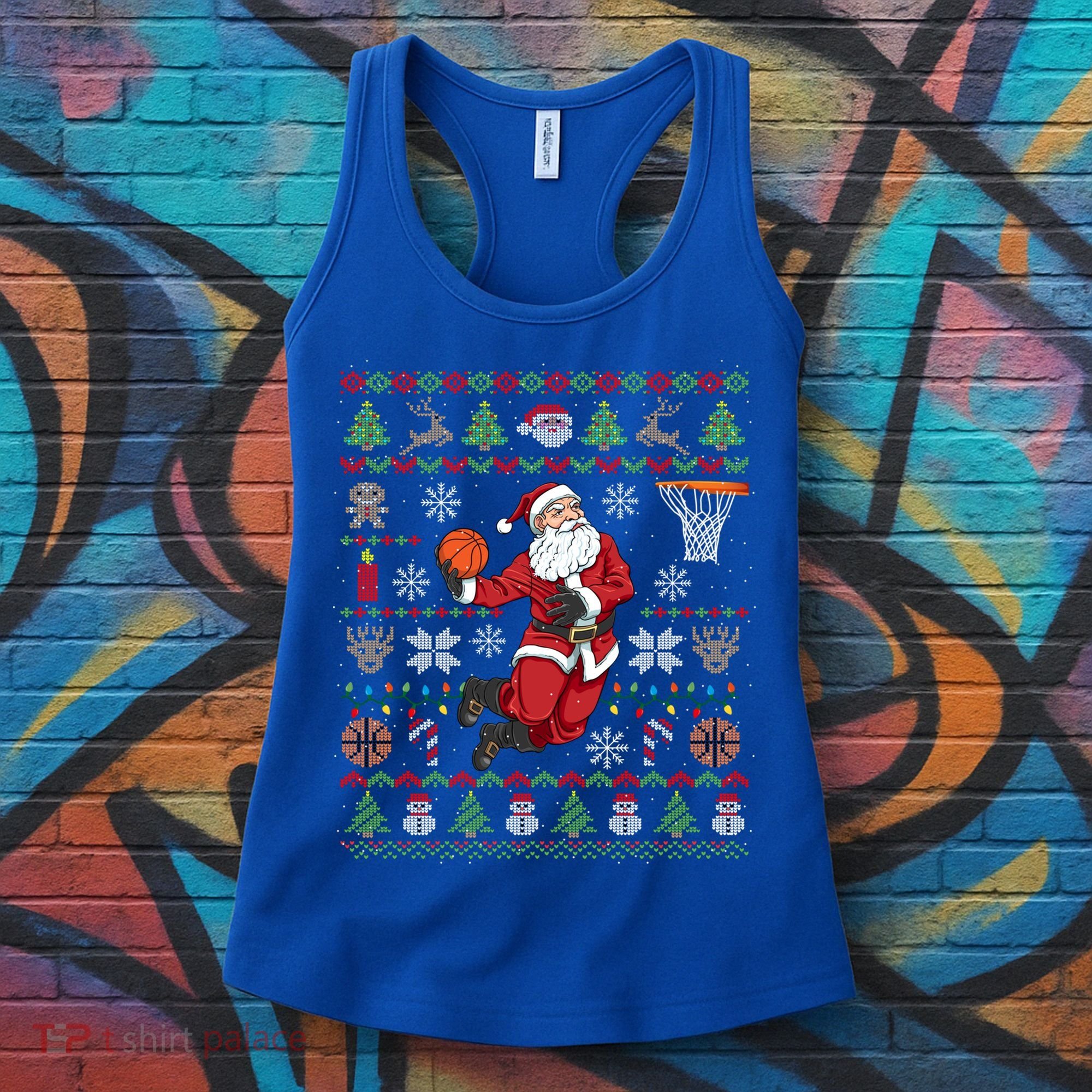 Funny Santa Ugly Christmas Basketball Dunking Gift Women's Tank Top